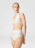 White metallic crochet-knit bikini