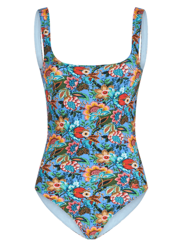 Bouquet-print open-back swimsuit