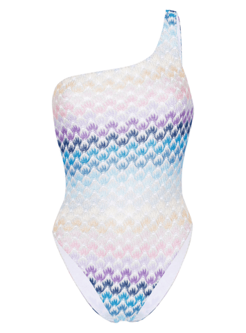 Lace-effect one-shoulder swimsuit
