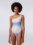 Lace-effect one-shoulder swimsuit