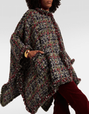 Wool-blend tweed poncho