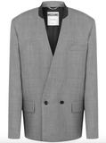 collarless double-breasted blazer in grey