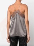 lace-trim cami silk top in grey