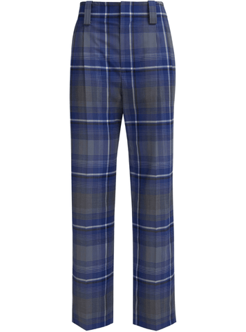 check-print tailored trousers in blue