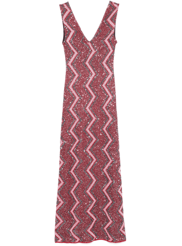 sequin-embellishment red-pink maxi dress