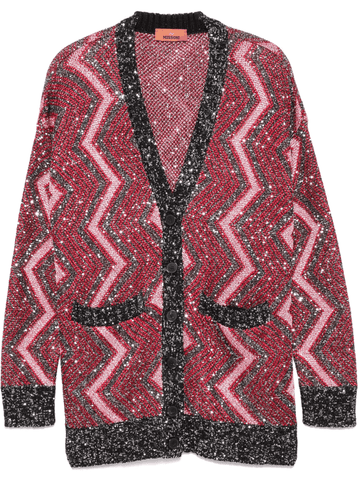 sequin-embellished red-pink cardigan