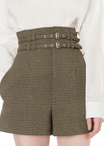 Houndstooth mini shorts in olive green