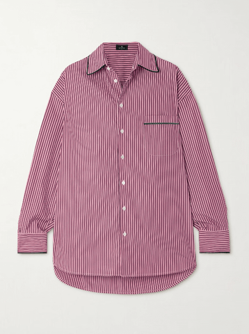 Velvet-trimmed striped cotton-poplin shirt