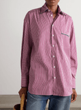 Velvet-trimmed striped cotton-poplin shirt