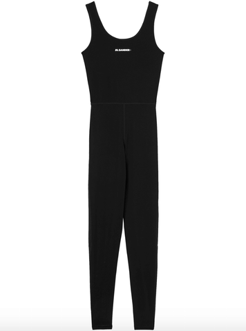 logo-print sleeveless jumpsuit in black