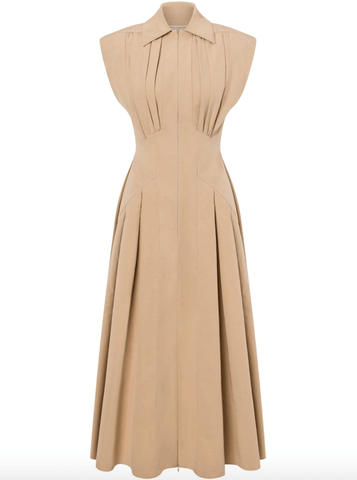 zip-up sand beige dress