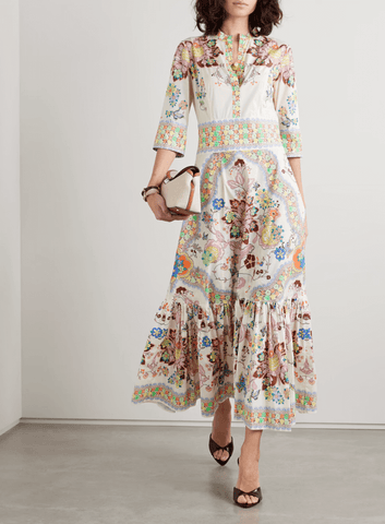 Floral-print poplin midi dress