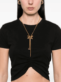 bow-necklace short T-shirt in black