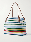 Leather-trimmed striped knitted shoulder bag