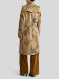 Cotton gabardine trench coat with floral motif