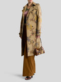 Cotton gabardine trench coat with floral motif