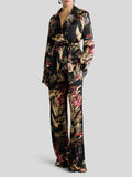 Envers satin trousers with flower and animal motif