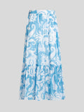 Paisley cotton maxi skirt in light blue