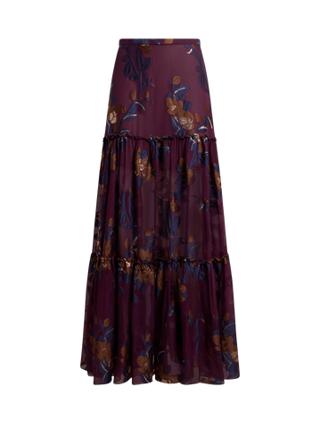 Silk maxi skirt with flowers print
