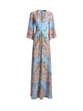 Paisley silk blue print maxi dress