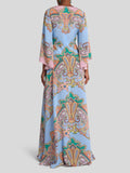 Paisley silk blue print maxi dress