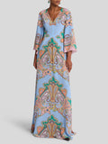 Paisley silk blue print maxi dress