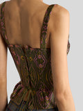 Jacquard corset top with floral medallion motif