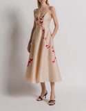Silk organza dress with floral embroidery
