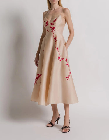 Silk organza dress with floral embroidery