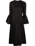 fluted-sleeve midi black dress