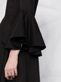 fluted-sleeve midi black dress