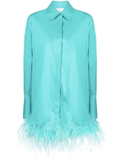 Feather-trim shirt dress in blue