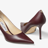 Burgundy Calf Leather Pumps with JC Emblem